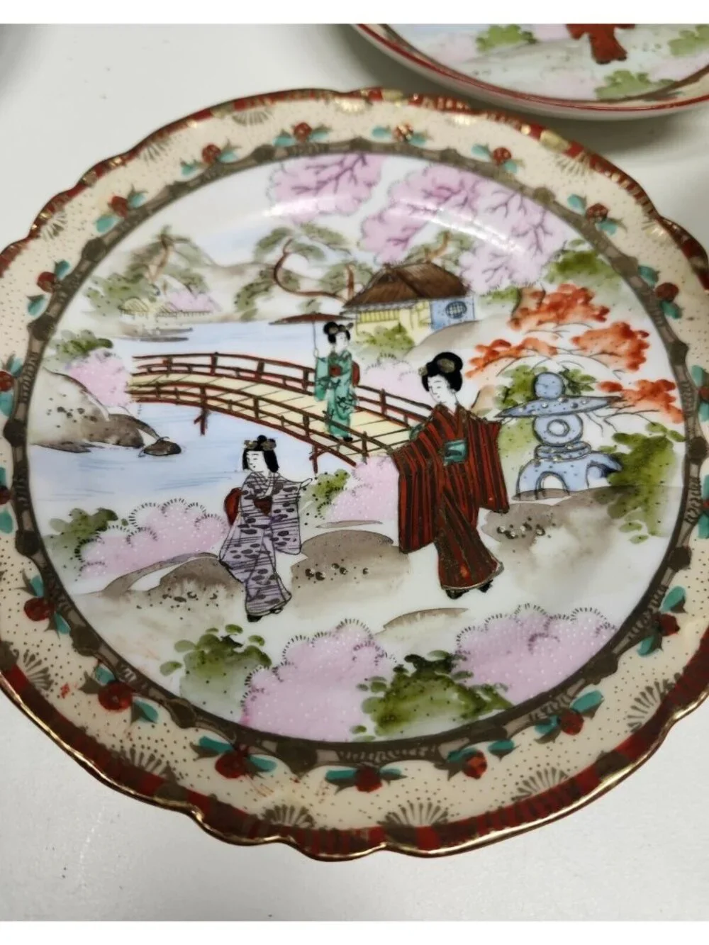 Japanese Moriage Porcelain Teacup & Plate Set Hand Painted Gorgeous Gold Gilt Vi